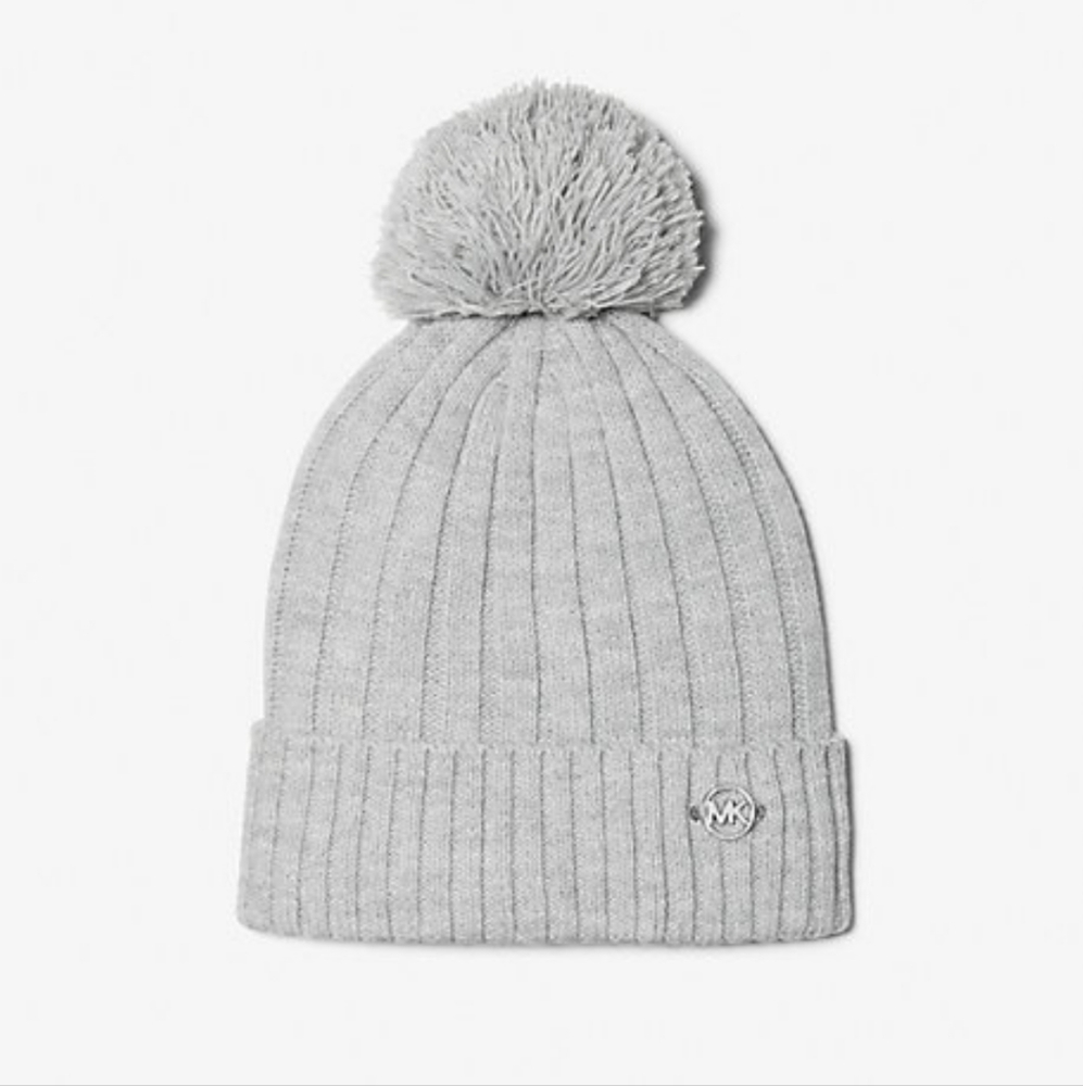 NWT Michael Kors Grey Ribbed Pom Beanie/Toque